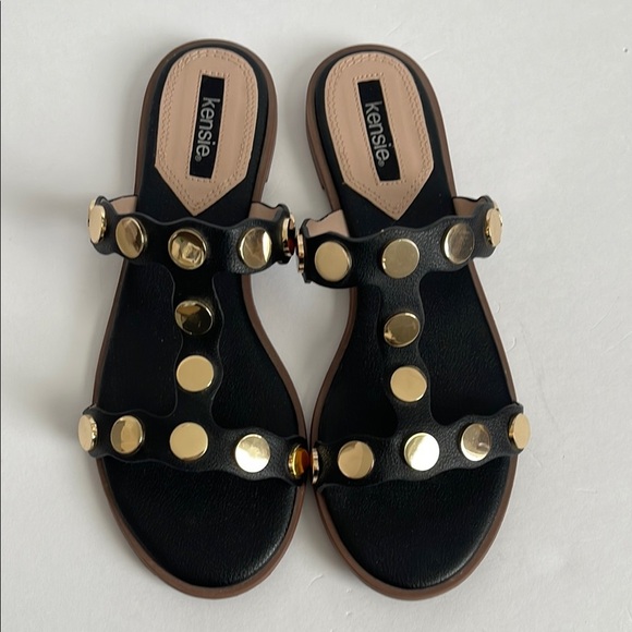 Kensie Black and Gold Studded Women's Sandals 7.5‎ - Picture 1 of 4